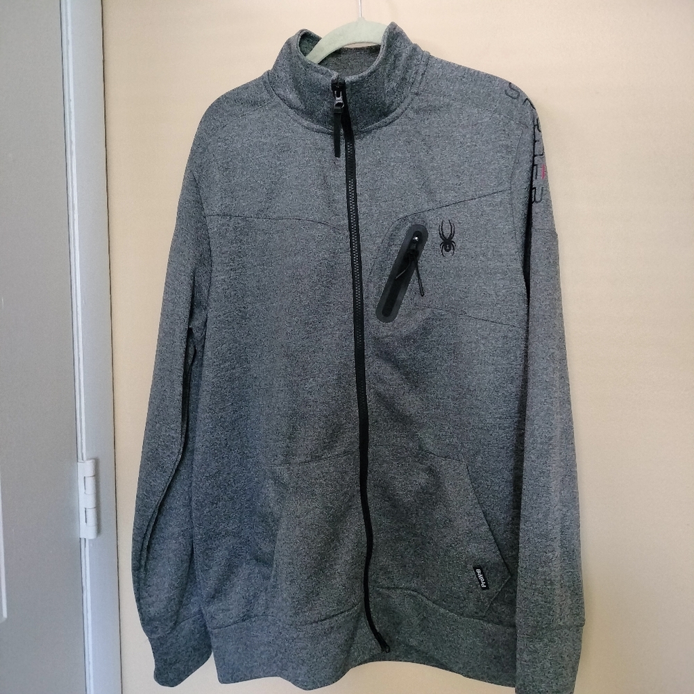 Spyder Active Mens Gray Zip Jacket Large Lightweight Performance Running Jogging